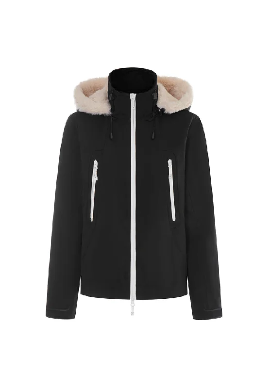 Altitude Water-Resistent Flight Jacket with Faux Fur Zip-Down Detachable Hood Satin Jacket Silk Jacket Chiffon Jacket