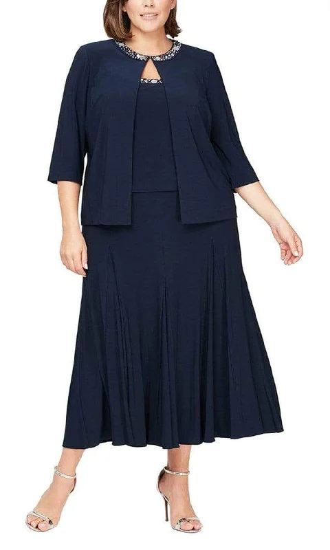 Alex Evenings - 435372 Plus Size Sleeveless A-Line Dress With Jacket Belted Jacket Elasticated Jacket Padded Jacket Alex Evenings - 435372 Plus Size Sleeveless A-Line Dress With Jacket Belted Jacket Elasticated Jacket Padded Jacket