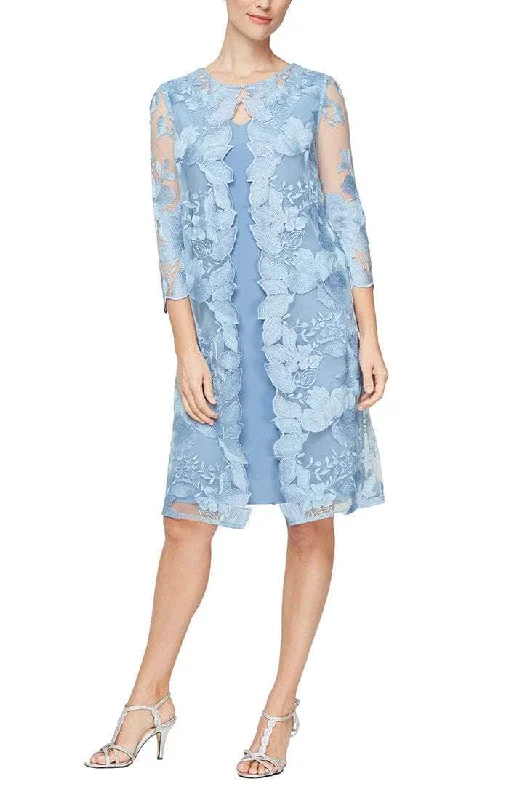 Alex Evenings - 81122202 Embroidered Lace Mock Jacket Jersey Dress Chenille Fabric Brocade Fabric Lace Fabric Alex Evenings - 81122202 Embroidered Lace Mock Jacket Jersey Dress Chenille Fabric Brocade Fabric Lace Fabric