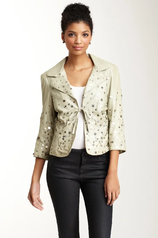 Antiqued Goat Leather Tie Jacket - Mint Front Pockets Side Pockets Patch Pockets