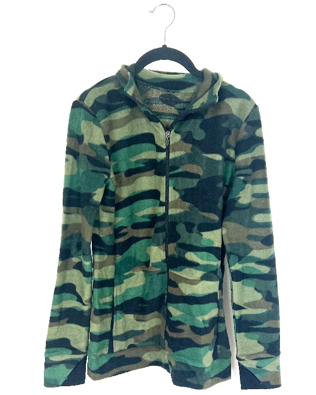Camo Zip Up Jacket  - Size 2-4 Fleece Fabric Down Fabric Feather Fabric