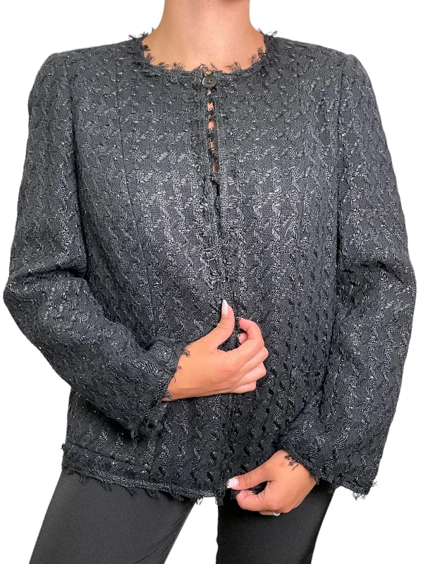 CHANEL 05P Tweed Open Front Jacket Size L Notch Collar Jacket Peter Pan Collar Jacket Cowl Neck Jacket CHANEL 05P Tweed Open Front Jacket Size L Notch Collar Jacket Peter Pan Collar Jacket Cowl Neck Jacket