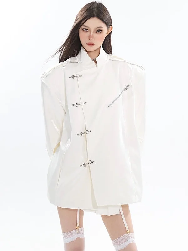 Ciara Fall Winter Solid Color Silver Reflective Long Sleeve Button Up Blazer Jacket Faux Fur Fabric Real Fur Fabric Shearling Fabric Ciara Fall Winter Solid Color Silver Reflective Long Sleeve Button Up Blazer Jacket Faux Fur Fabric Real Fur Fabric Shearling Fabric