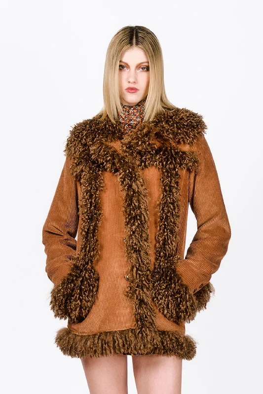 Corduroy Faux Fur Trimmed Jacket Fleece Jacket Down Jacket Parka