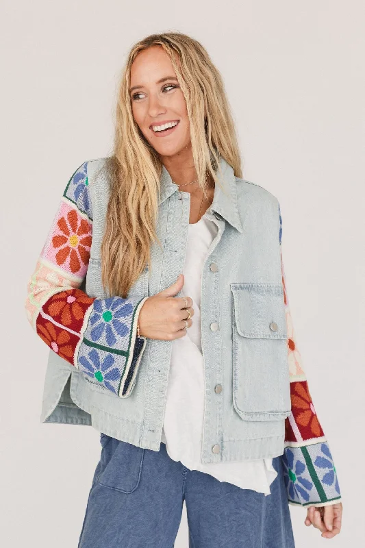 Dahlia Sweater Denim Jacket - Light Denim Notch Collar Jacket Peter Pan Collar Jacket Cowl Neck Jacket Dahlia Sweater Denim Jacket - Light Denim Notch Collar Jacket Peter Pan Collar Jacket Cowl Neck Jacket