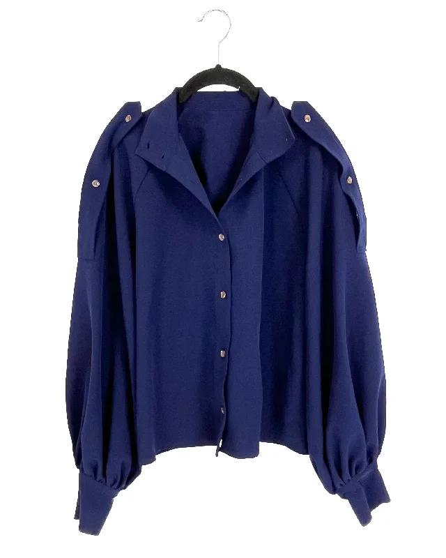 Dark Blue Button Up Lightweight Jacket / Blouse - Size 8 Faux Fur Fabric Real Fur Fabric Shearling Fabric Dark Blue Button Up Lightweight Jacket / Blouse - Size 8 Faux Fur Fabric Real Fur Fabric Shearling Fabric