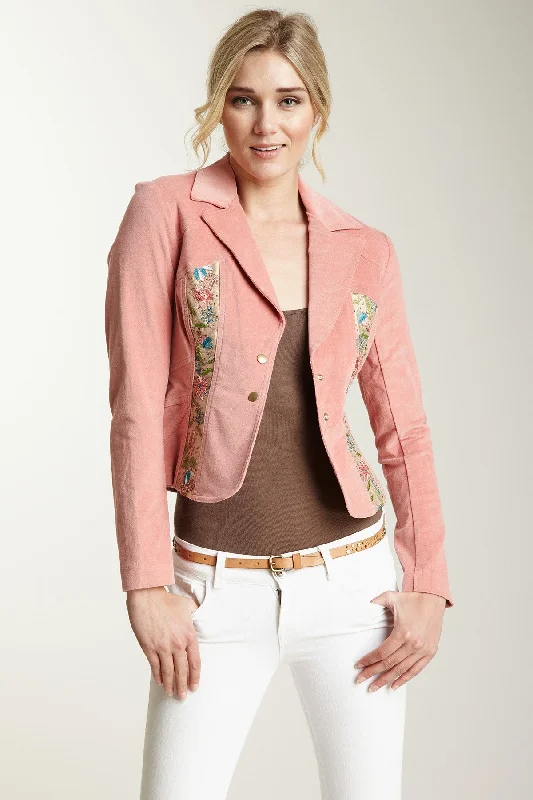 Embroidered Stretch Velveteen Cropped Jacket - Blush Anorak Shell Jacket Lightweight Jacket Embroidered Stretch Velveteen Cropped Jacket - Blush Anorak Shell Jacket Lightweight Jacket