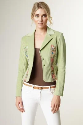 Embroidered Stretch Velveteen Cropped Jacket - Jade Zippered Jacket Buttoned Jacket Snapped Jacket Embroidered Stretch Velveteen Cropped Jacket - Jade Zippered Jacket Buttoned Jacket Snapped Jacket