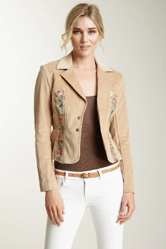 Embroidered Stretch Velveteen Cropped Jacket - Sand Print Jacket Jacquard Jacket Patchwork Jacket Embroidered Stretch Velveteen Cropped Jacket - Sand Print Jacket Jacquard Jacket Patchwork Jacket