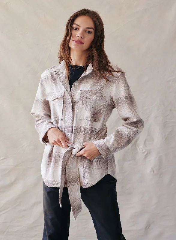 Flap Pocket Belted Jacket Wool Fabric Cashmere Fabric Tweed Fabric