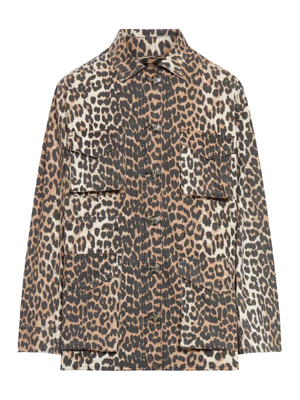 LEOPARD COTTON CANVAS JACKET Denim Jacket Leather Jacket Suede Jacket