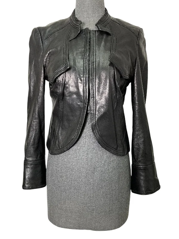 GUCCI Vintage Leather Cropped Biker Jacket Size S Stand-Up Collar Roll-Neck Collar Turtle Neck