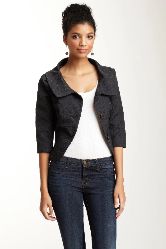 Jackie O Jacket - Black Oval Cloque Fitted Jacket Loose Jacket Oversized Jacket
