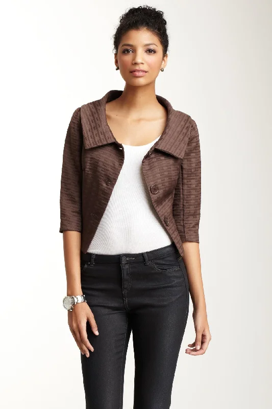 Jackie O Jacket - Cocoa Rectangles Zippered Jacket Buttoned Jacket Snapped Jacket