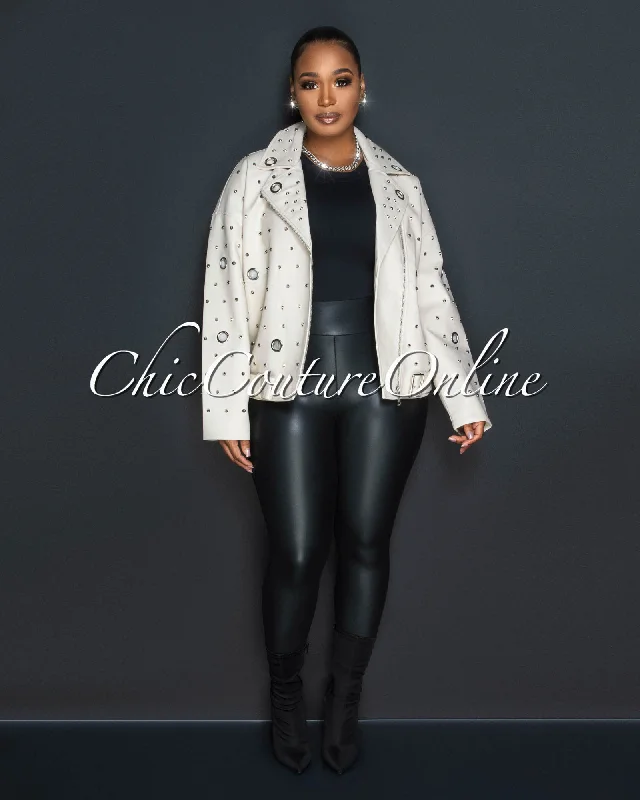Kizzie Cream Vegan Leather Spikes Oversized Jacket Tiered Jacket Buttoned Jacket Zippered Jacket Kizzie Cream Vegan Leather Spikes Oversized Jacket Tiered Jacket Buttoned Jacket Zippered Jacket
