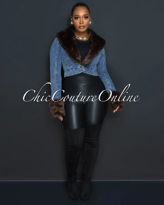Leroy Dark Denim Brown Faux Fur Crop Jacket Plaid Jacket Tartan Jacket Houndstooth Jacket Leroy Dark Denim Brown Faux Fur Crop Jacket Plaid Jacket Tartan Jacket Houndstooth Jacket