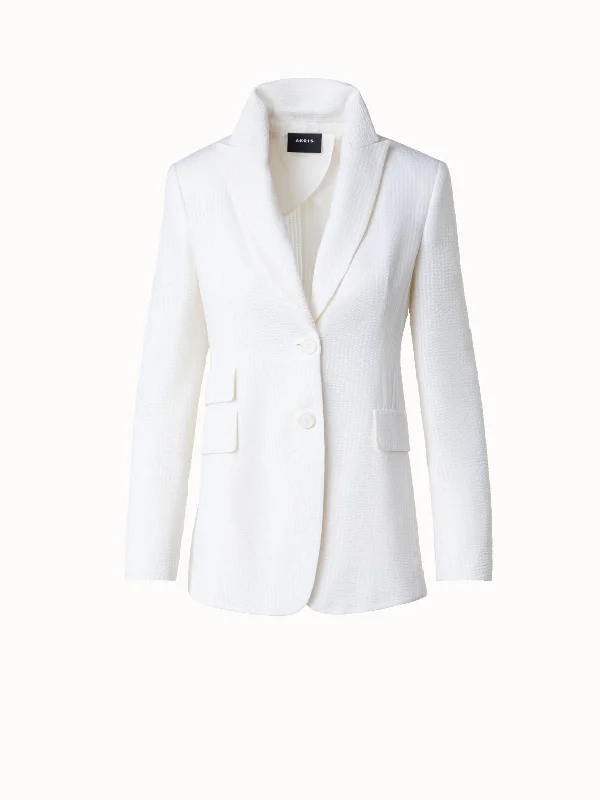 Long Silk Blend Seersucker Jacket Embroidered Jacket Appliqued Jacket Beaded Jacket