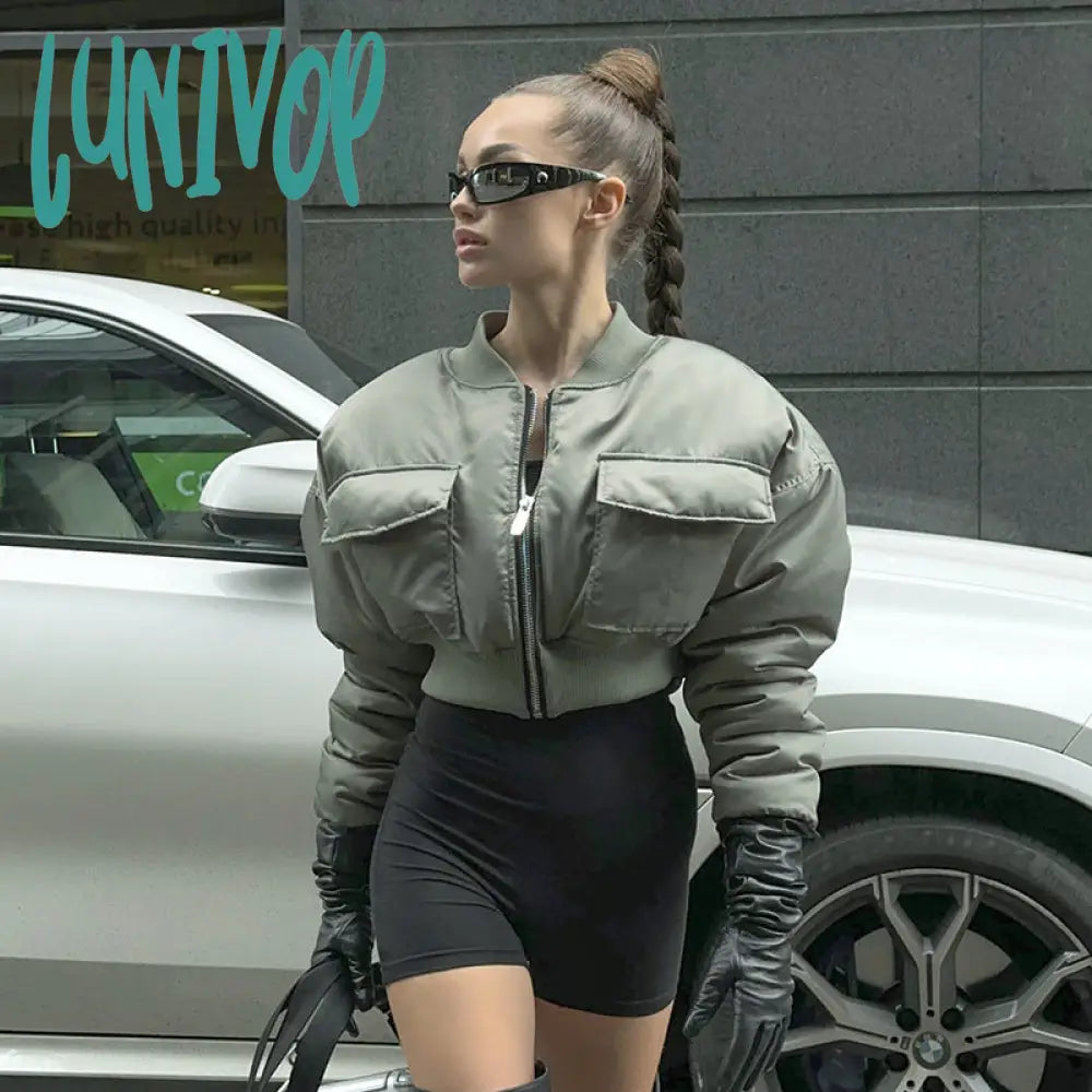 Lunivop bomber jacket Women's Hot Winter New Solid Color Zipper Long Sleeve Warm Short Cotton Jacket Top Rayon Fabric Velvet Fabric Corduroy Fabric Lunivop bomber jacket Women's Hot Winter New Solid Color Zipper Long Sleeve Warm Short Cotton Jacket Top Rayon Fabric Velvet Fabric Corduroy Fabric