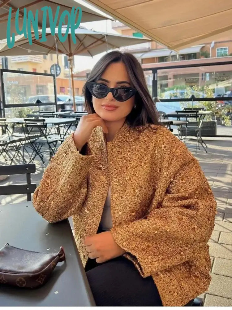 Lunivop Elegant Sequin Gold O Neck Jacket For Women Fashion Loose Long Sleeve Coat Autumn Winter Street Female Chic Outwear Oversized Jacket Tailored Jacket Straight Jacket Lunivop Elegant Sequin Gold O Neck Jacket For Women Fashion Loose Long Sleeve Coat Autumn Winter Street Female Chic Outwear Oversized Jacket Tailored Jacket Straight Jacket