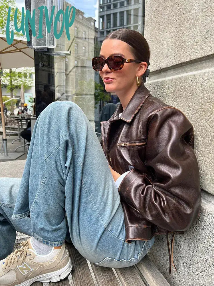 Lunivop Women Elegant Chic Side Lace Up Short Leather Jacket Fashion Lapel Long Sleeve Pocket Crop Coat Autumn Lady High Streetwear Zippered Front Buttoned Front Snap Front Lunivop Women Elegant Chic Side Lace Up Short Leather Jacket Fashion Lapel Long Sleeve Pocket Crop Coat Autumn Lady High Streetwear Zippered Front Buttoned Front Snap Front