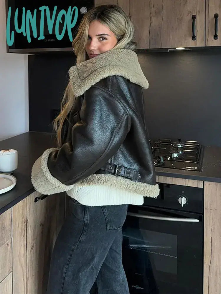 Lunivop Women Faux Leather Patchwork Biker Jacket Lapel Lambswool Cropped Zipper Jacket Fashion Thick Bomber Lady High Streetwear Hooded Jacket Caped Jacket Shawl Collar Jacket Lunivop Women Faux Leather Patchwork Biker Jacket Lapel Lambswool Cropped Zipper Jacket Fashion Thick Bomber Lady High Streetwear Hooded Jacket Caped Jacket Shawl Collar Jacket