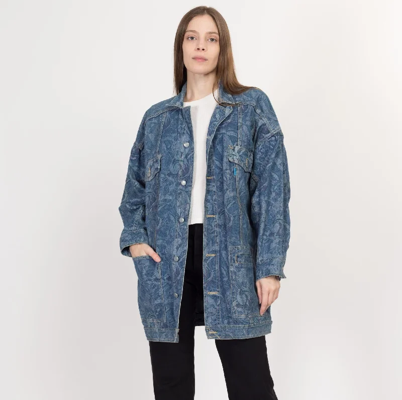 Medium 80s Freego Floral Tapestry Denim Jacket Front Pockets Side Pockets Patch Pockets Medium 80s Freego Floral Tapestry Denim Jacket Front Pockets Side Pockets Patch Pockets