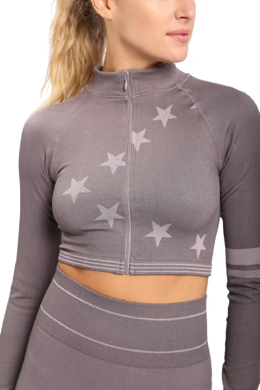 Mono B Stars and Stripes Cropped Zip Up Jacket AJ-A0991 Wool Jacket Cashmere Jacket Tweed Jacket Mono B Stars and Stripes Cropped Zip Up Jacket AJ-A0991 Wool Jacket Cashmere Jacket Tweed Jacket