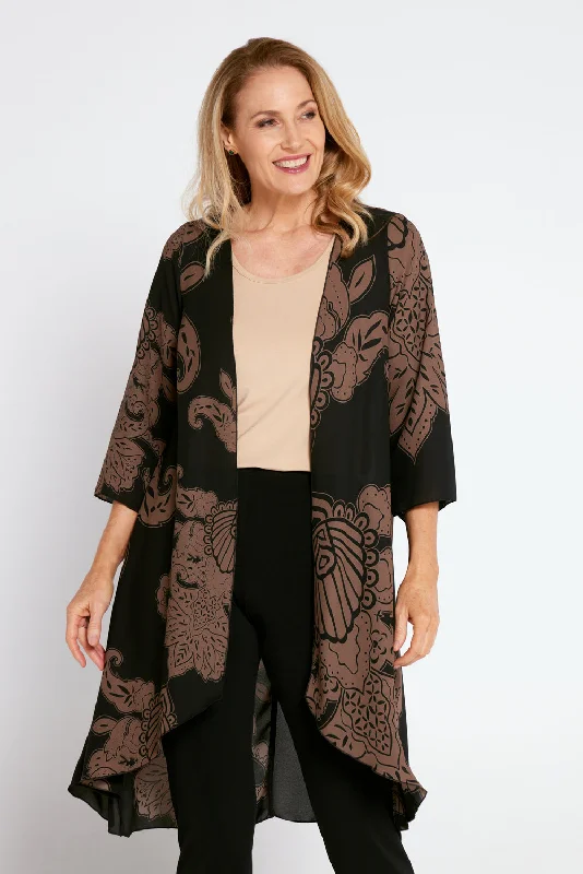 Nadine Chiffon Jacket - Black/Cocoa Print Jersey Jacket Tulle Jacket Batik Jacket