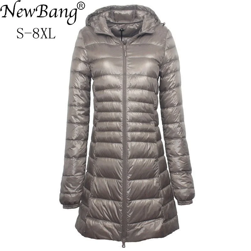 NewBang 7XL 8XL Plus Long Down Jacket Women Winter Ultra Light Down Jacket Women With Hooded Down Coat Female Big Size Coats Welt Pockets Slit Pockets Flap Pockets NewBang 7XL 8XL Plus Long Down Jacket Women Winter Ultra Light Down Jacket Women With Hooded Down Coat Female Big Size Coats Welt Pockets Slit Pockets Flap Pockets