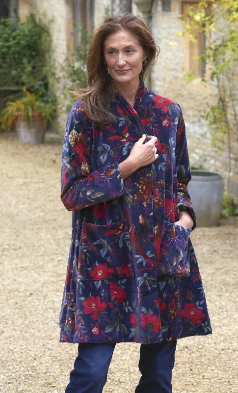 'Nika' Cotton Velvet Jacket | Navy Bird Satin Fabric Silk Fabric Chiffon Fabric