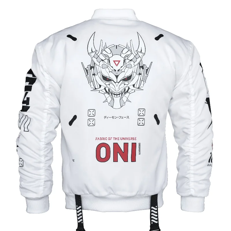 ONI White Bomber Jacket Hoodie Zip-Up Jacket Button-Up Jacket