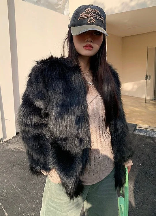 Rachelle Solid Color Black Faux Fur Long Sleeve Jacket Print Jacket Jacquard Jacket Embroidered Jacket Rachelle Solid Color Black Faux Fur Long Sleeve Jacket Print Jacket Jacquard Jacket Embroidered Jacket