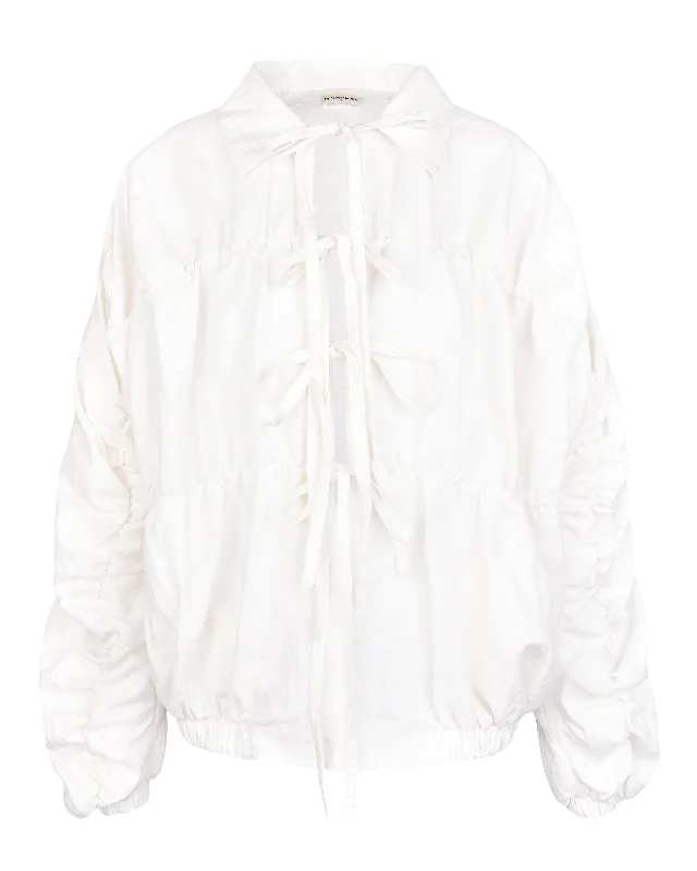 Ruche Tie Jacket - White Plaid Jacket Tartan Jacket Houndstooth Jacket