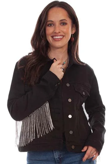 Scully Black Denim Jacket with Rhinestone Fringe- final Price Anorak Shell Jacket Lightweight Jacket