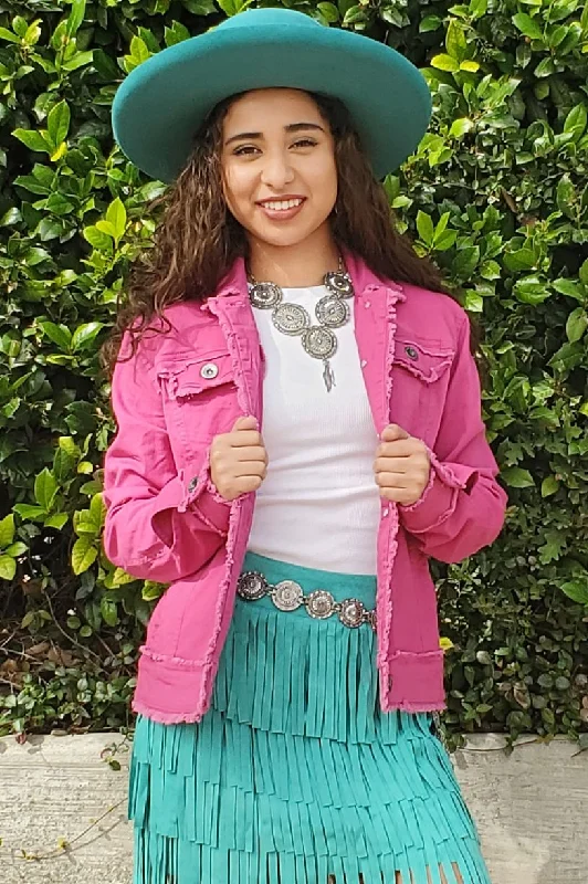 WAY Magenta Twill Jacket Snapped Jacket Toggled Jacket Drawstring Jacket