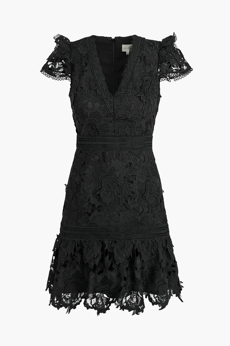 adelyn rae Sunny Drop Waist 3D Lace Mini Dress Cozy Long Sleeve Mini Dress
