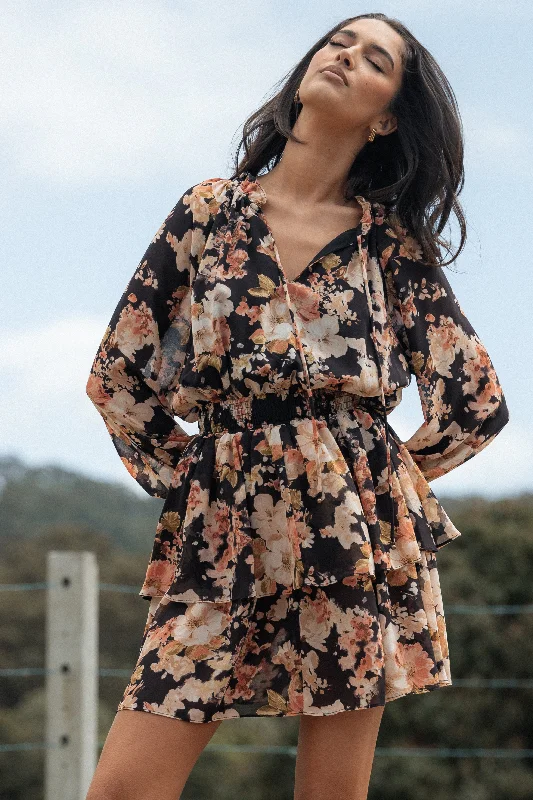 Anita Mini Dress - Black/Pink Classic Floral Mini Dress