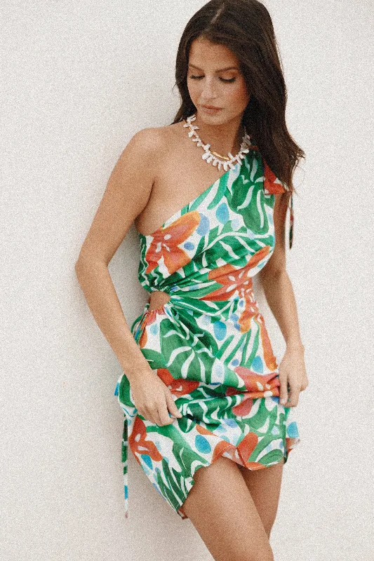 Arwan One Shoulder Mini Dress - Kauai Fashionable Boho-Chic Mini Dress
