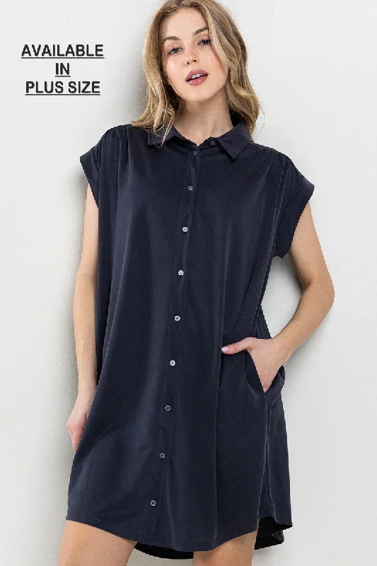 BLACK COLLARED WITH SIDE POCKETS PLUS SIZE MINI DRESS PDC50723SA Trendy Wraparound Mini Dress