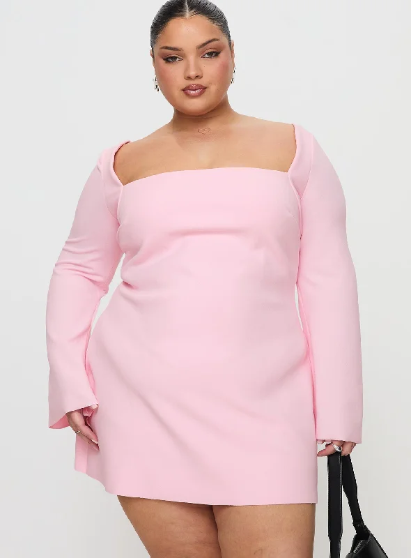 Bombshell Long Sleeve Mini Dress Pink Curve Trendy Cut-Out Mini Dress