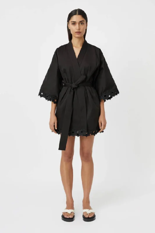 Marina Robe Mini Dress Black Cozy Ruched Mini Dress