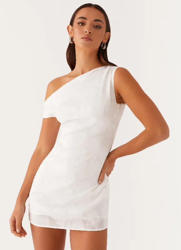 Channing One Shoulder Mini Dress - White Trendy Cut-Out Mini Dress