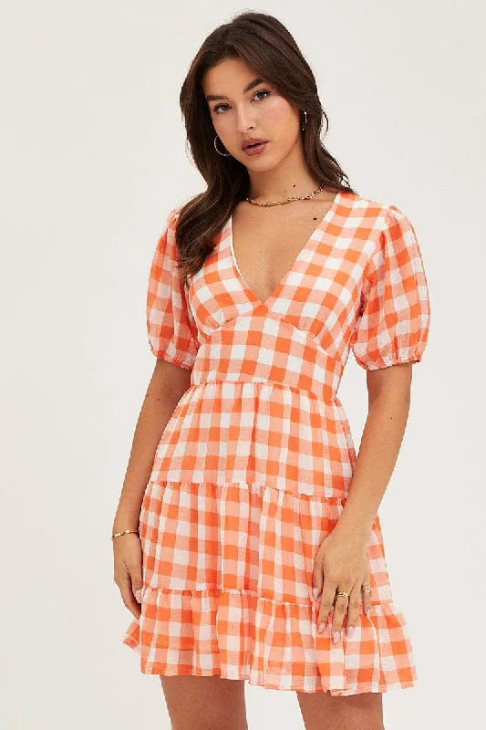 Check Mini Dress V Neck Elegant Velvet Mini Dress