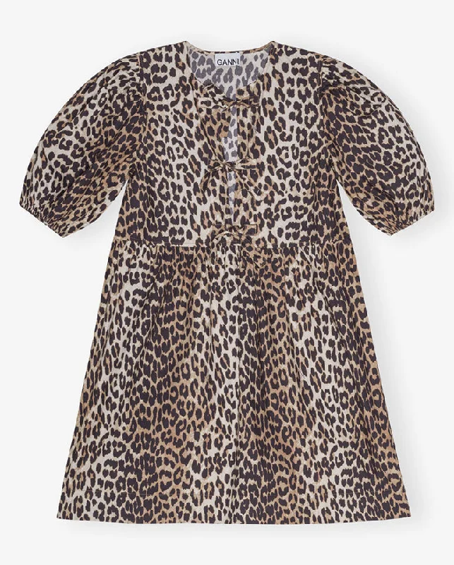 Cotton Tie String Mini Dress Leopard Chic Mini Dress with V-Neck