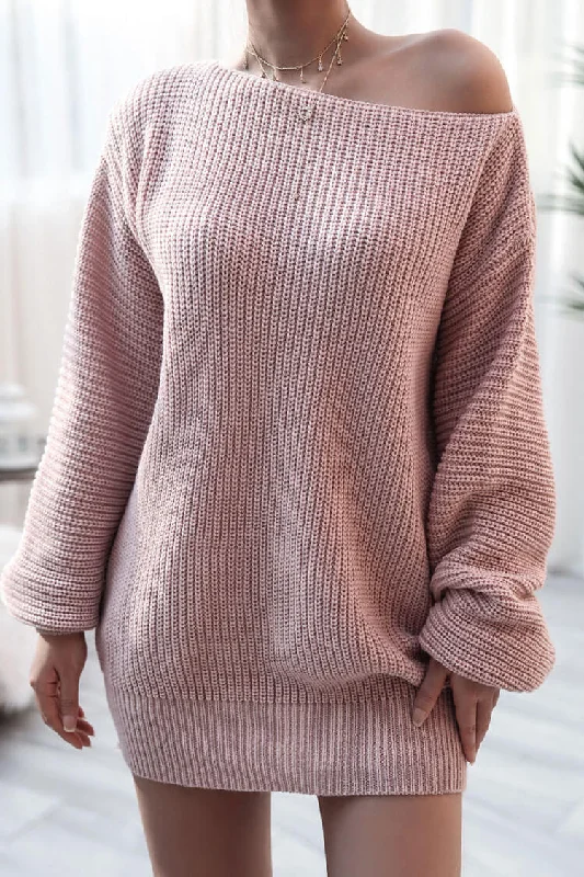 Cozy Winter Boat Neck Long Sleeve Textured Sweater Mini Dress - Pink Stylish Sweetheart Neck Mini Dress Cozy Winter Boat Neck Long Sleeve Textured Sweater Mini Dress - Pink Stylish Sweetheart Neck Mini Dress
