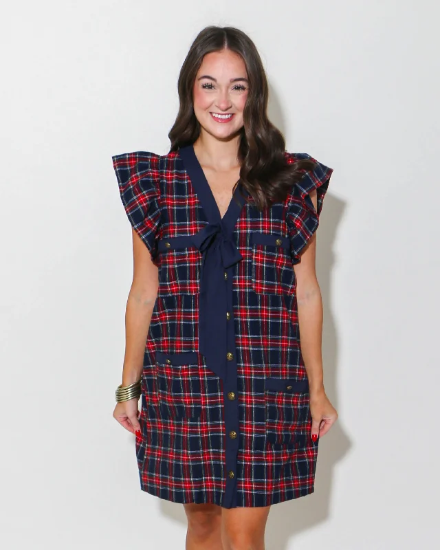 Plaid Print Mini Dress Casual Mini Dress with Pockets