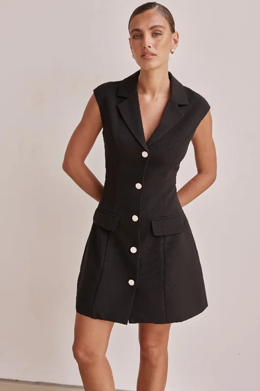 Dakoda Mini Dress (Black) Fashionable Lace-Trim Mini Dress