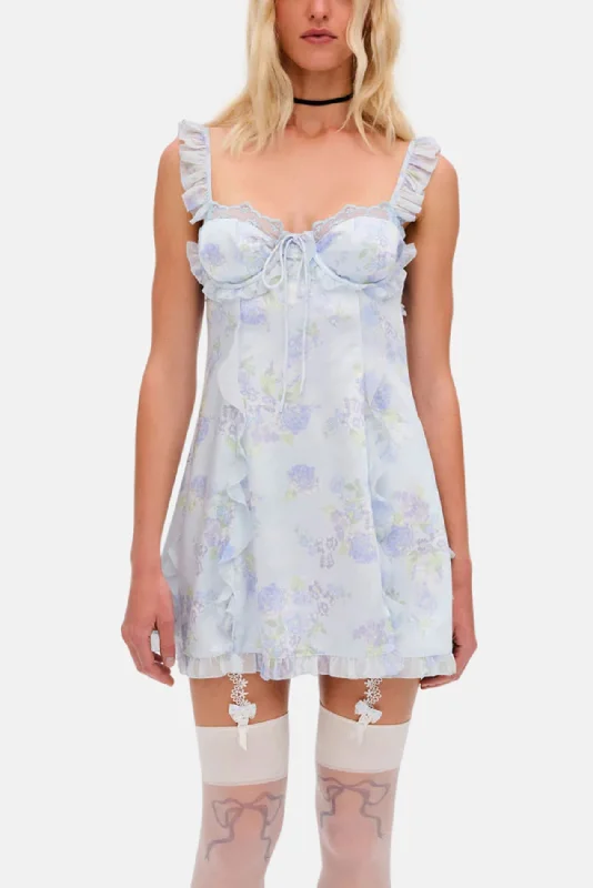 Marisa Mini Dress Blue Elegant Satin Lace Mini Dress