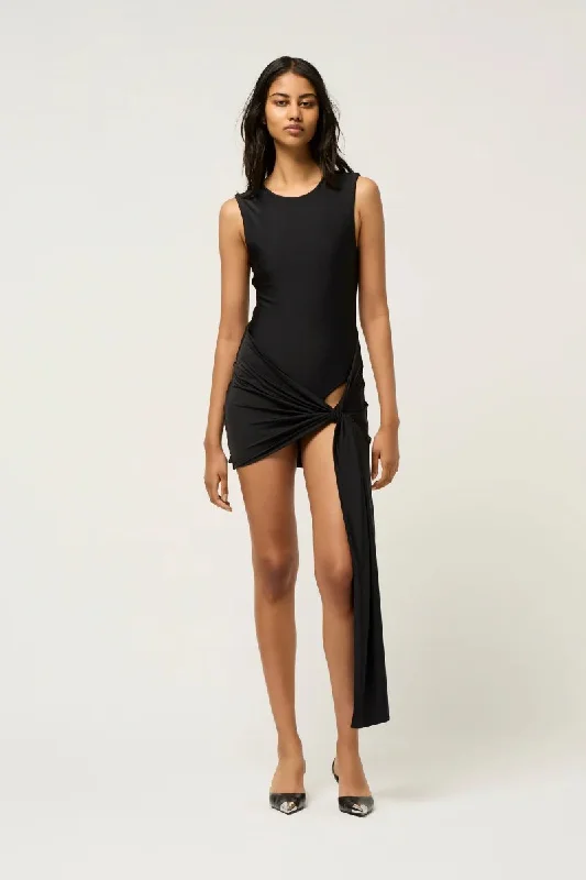 HYBRID TANK MINI DRESS-BLACK Classic Floral Print Mini Dress