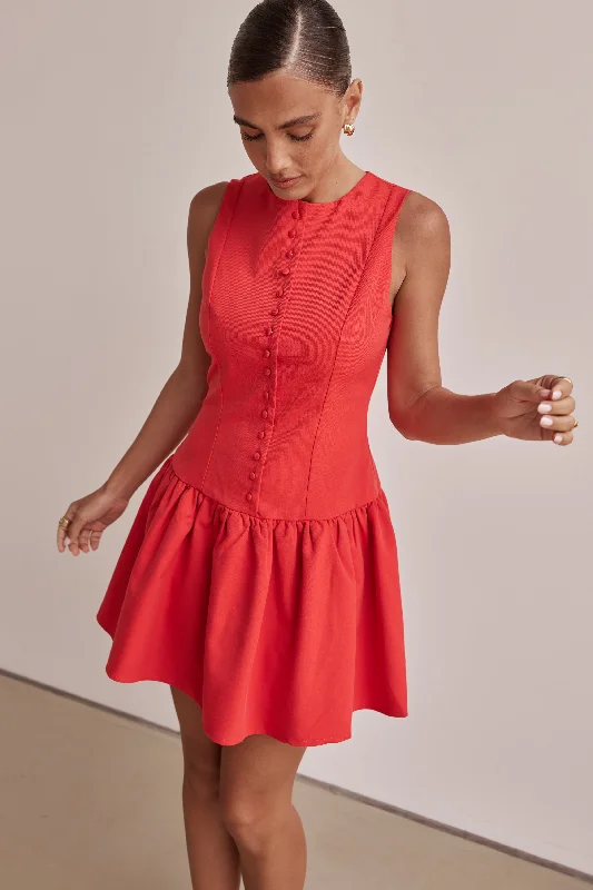 Lysandra Mini Dress (Red) Cozy Ruched Mini Dress